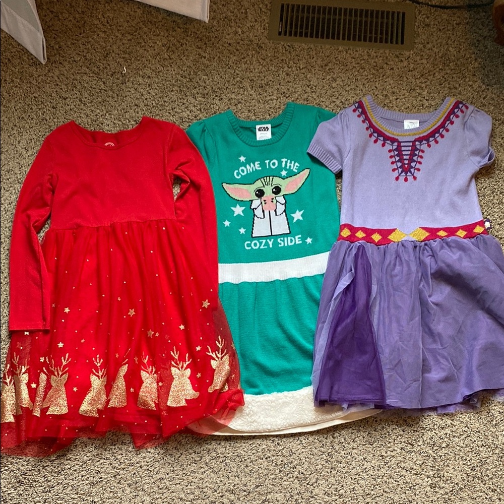 Red, Green, and Purple Kids Dresses